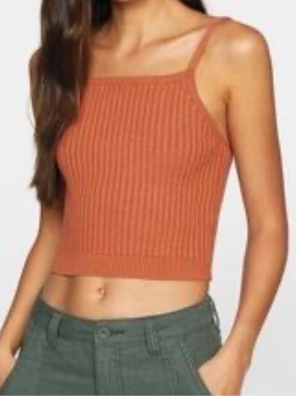 RVCA Ribbed Square-Neck Crop Tank - Rust Orange